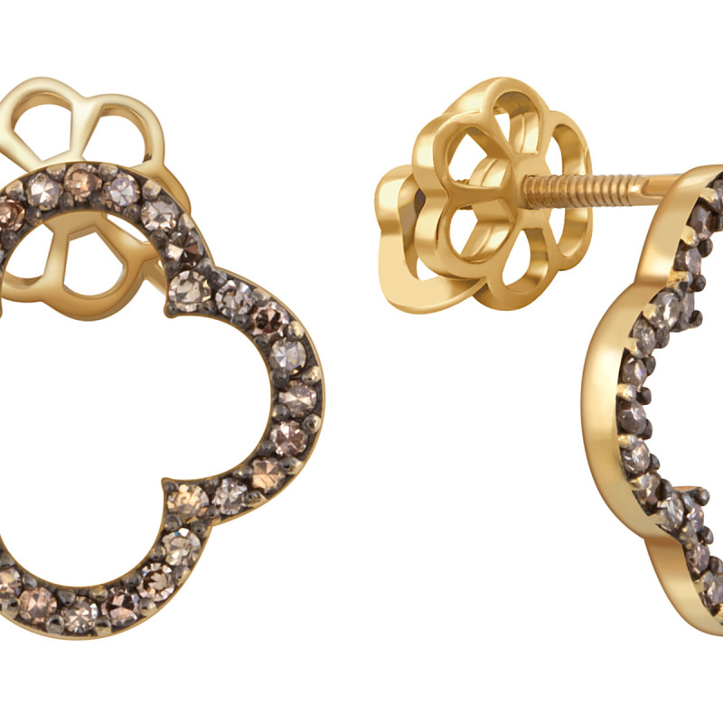 Серьги из жёлтого золота с коньячными бриллиантами (048518)