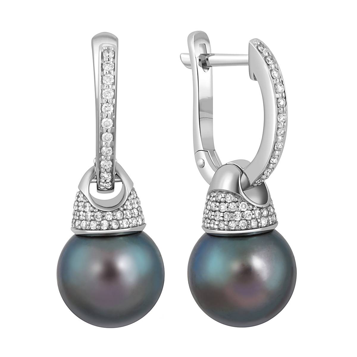 Серьги из белого золота с бриллиантами и чёрным жемчугом (047205)
