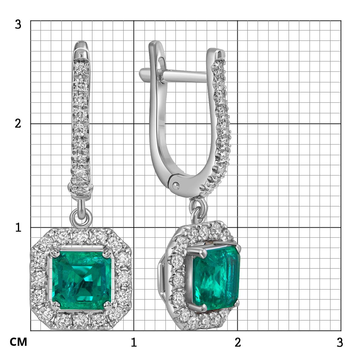 Серьги из белого золота с бриллиантами и изумрудами (058714)