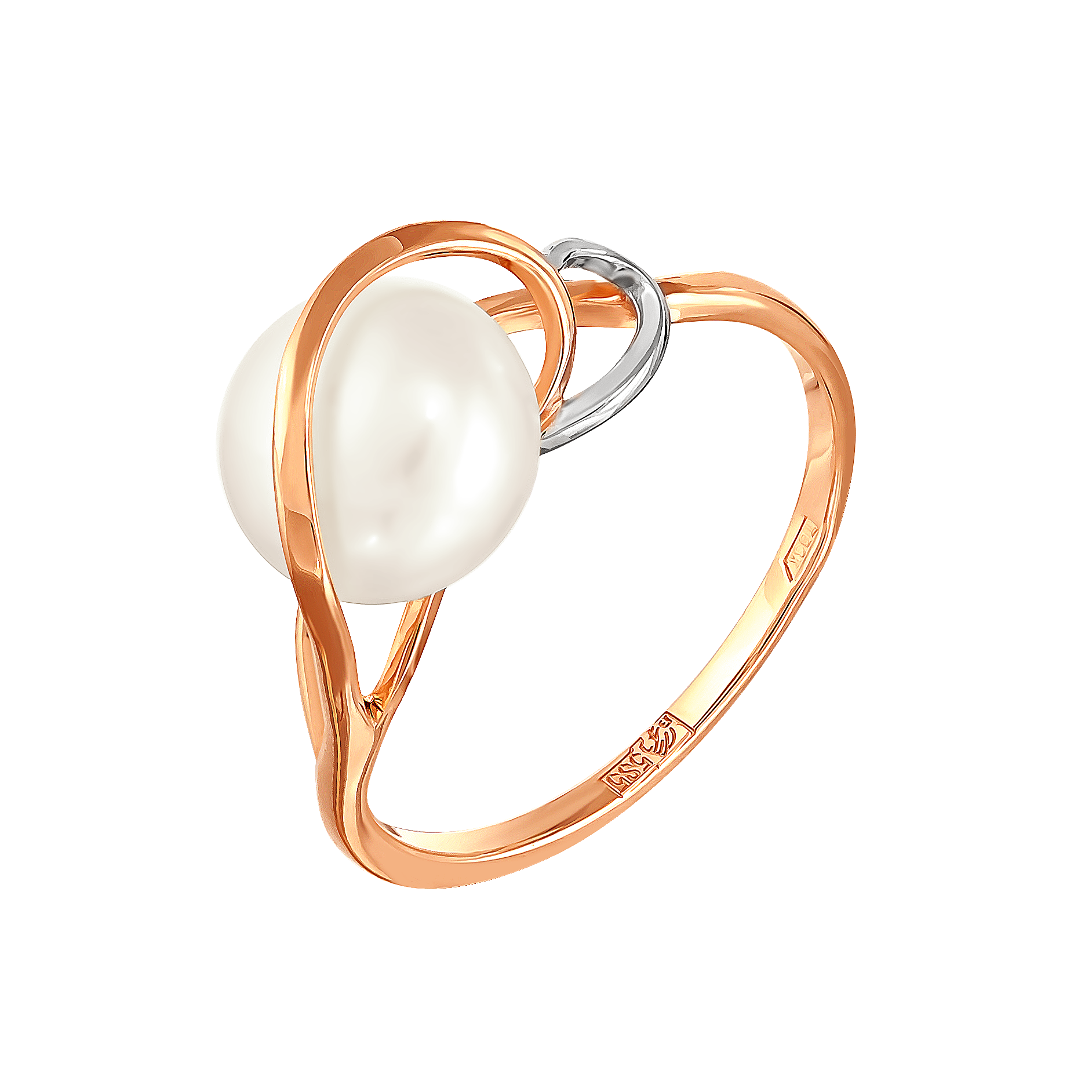 Кольцо из красного золота с жемчугом (041470)