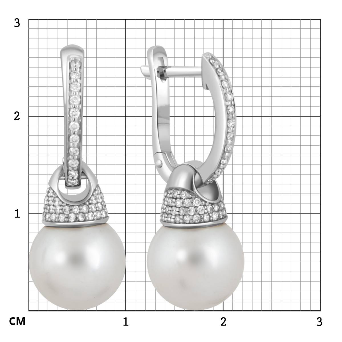 Серьги из белого золота с бриллиантами и белым жемчугом (047204)