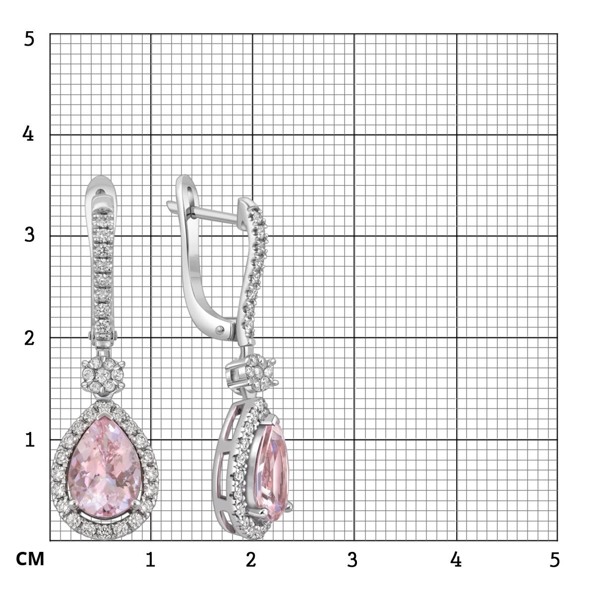 Серьги из белого золота с бриллиантами и морганитами (058457)