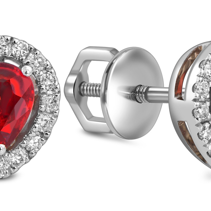 Серьги пусеты из белого золота с бриллиантами и гранатами (056139)