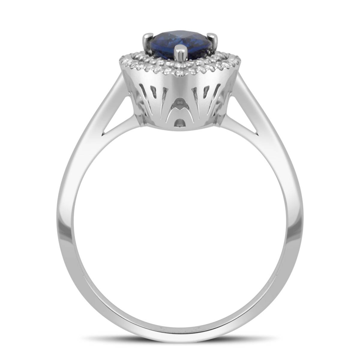 Кольцо из белого золота с бриллиантами и сапфиром (039211)