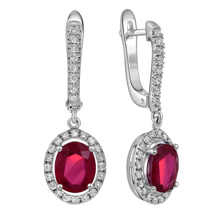 Серьги из белого золота с бриллиантами и рубинами (055608)