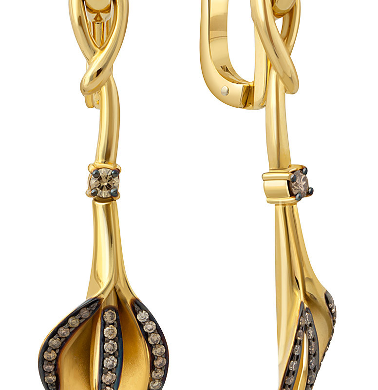 Серьги из желтого золота с коньячными бриллиантами (027334)