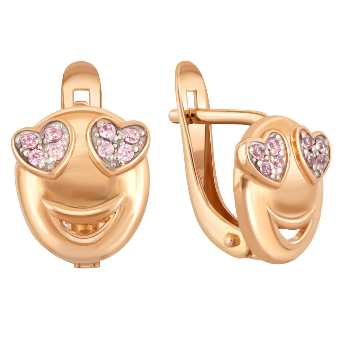 Детские серьги из красного золота с цветными фианитами 