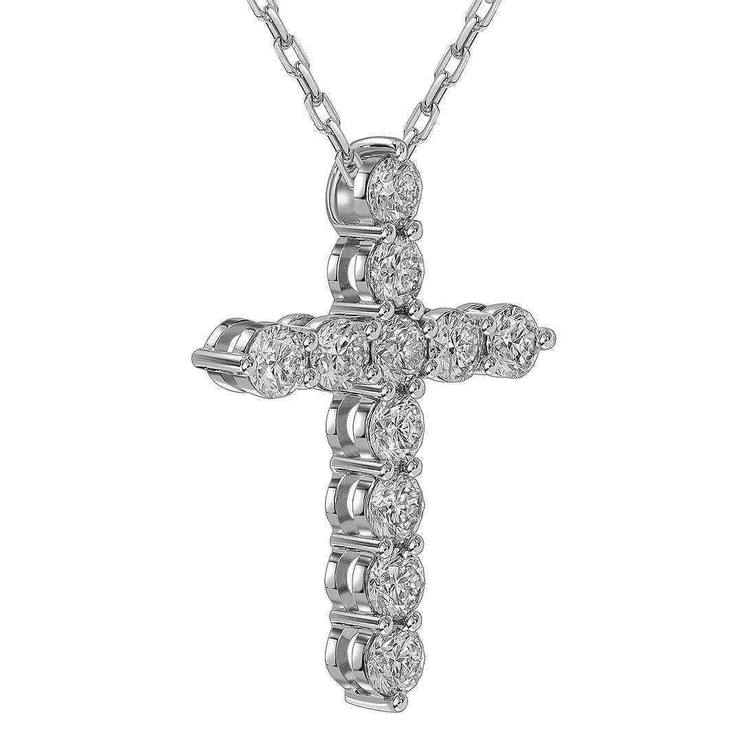 Кулон крест из белого золота с бриллиантами (062757)