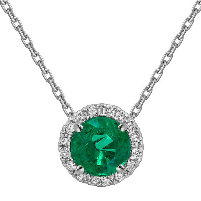 Колье из белого золота с бриллиантами и изумрудом (052540)