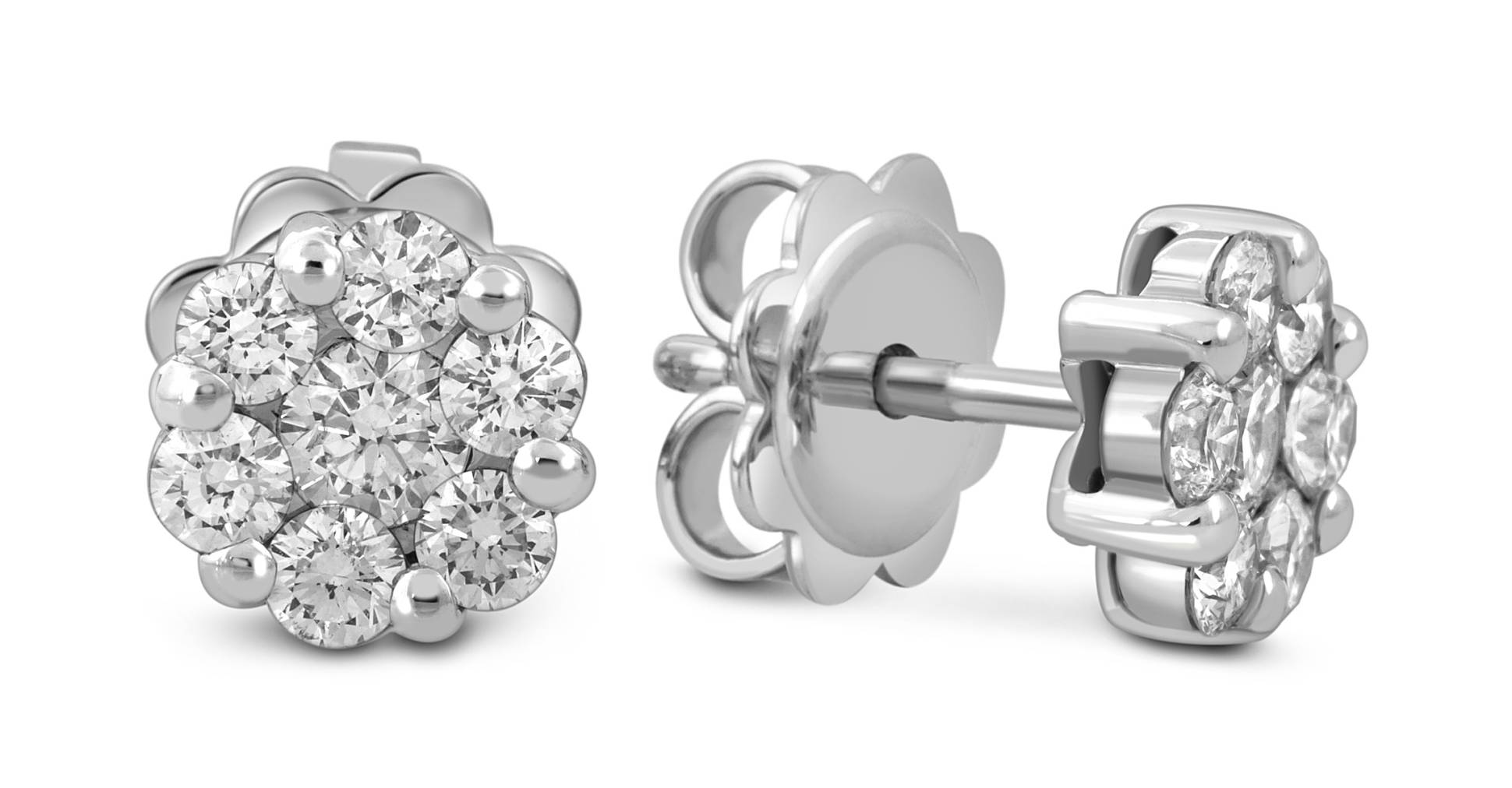 Серьги пусеты из белого золота с бриллиантами 