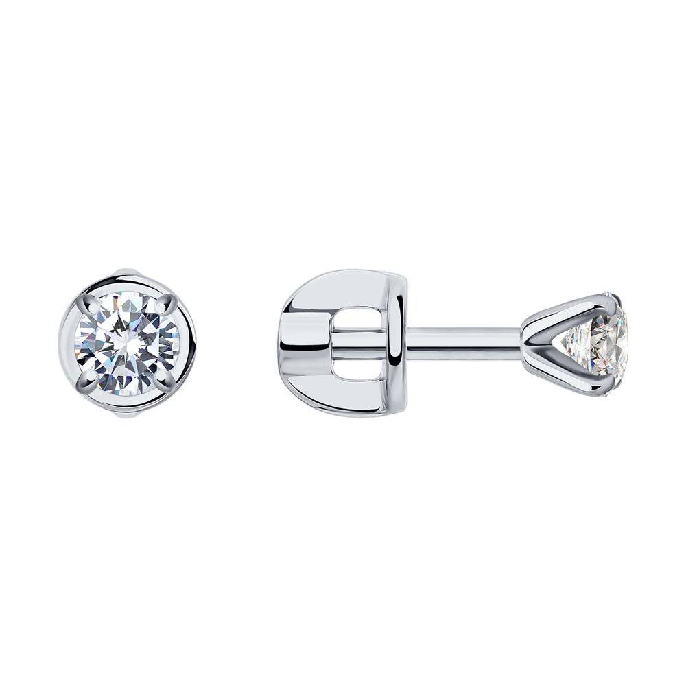 Серьги пусеты из белого золота с бриллиантами (047380)