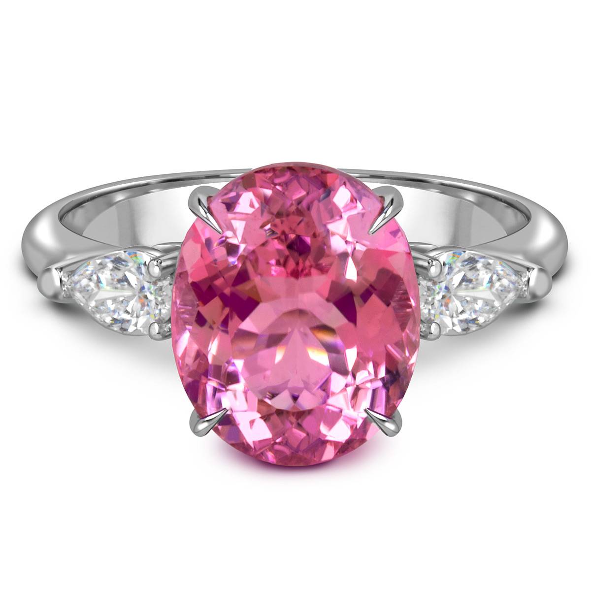 Кольцо из белого золота с бриллиантами и розовым турмалином (060303)