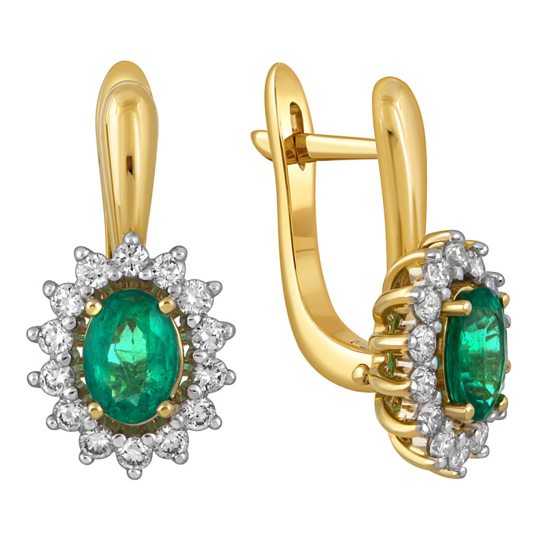 Серьги из жёлтого золота с бриллиантами и изумрудами (052061)