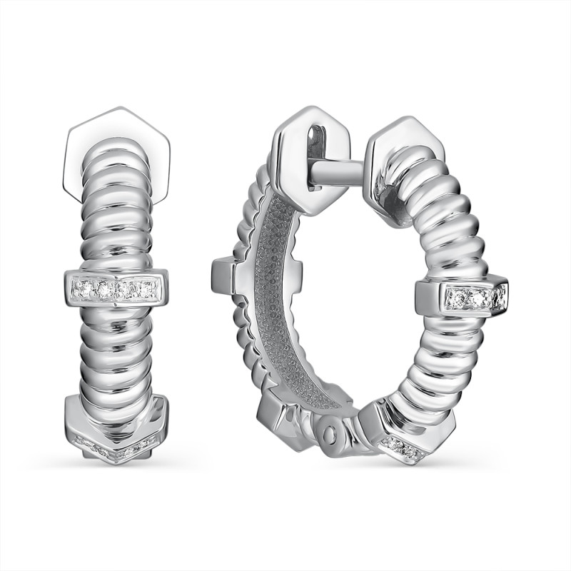 Серьги конго из белого золота с бриллиантами (056196)