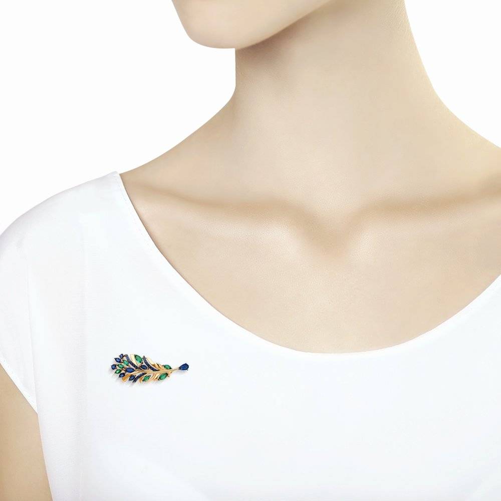 Брошь из красного золота с фианитами (050909)