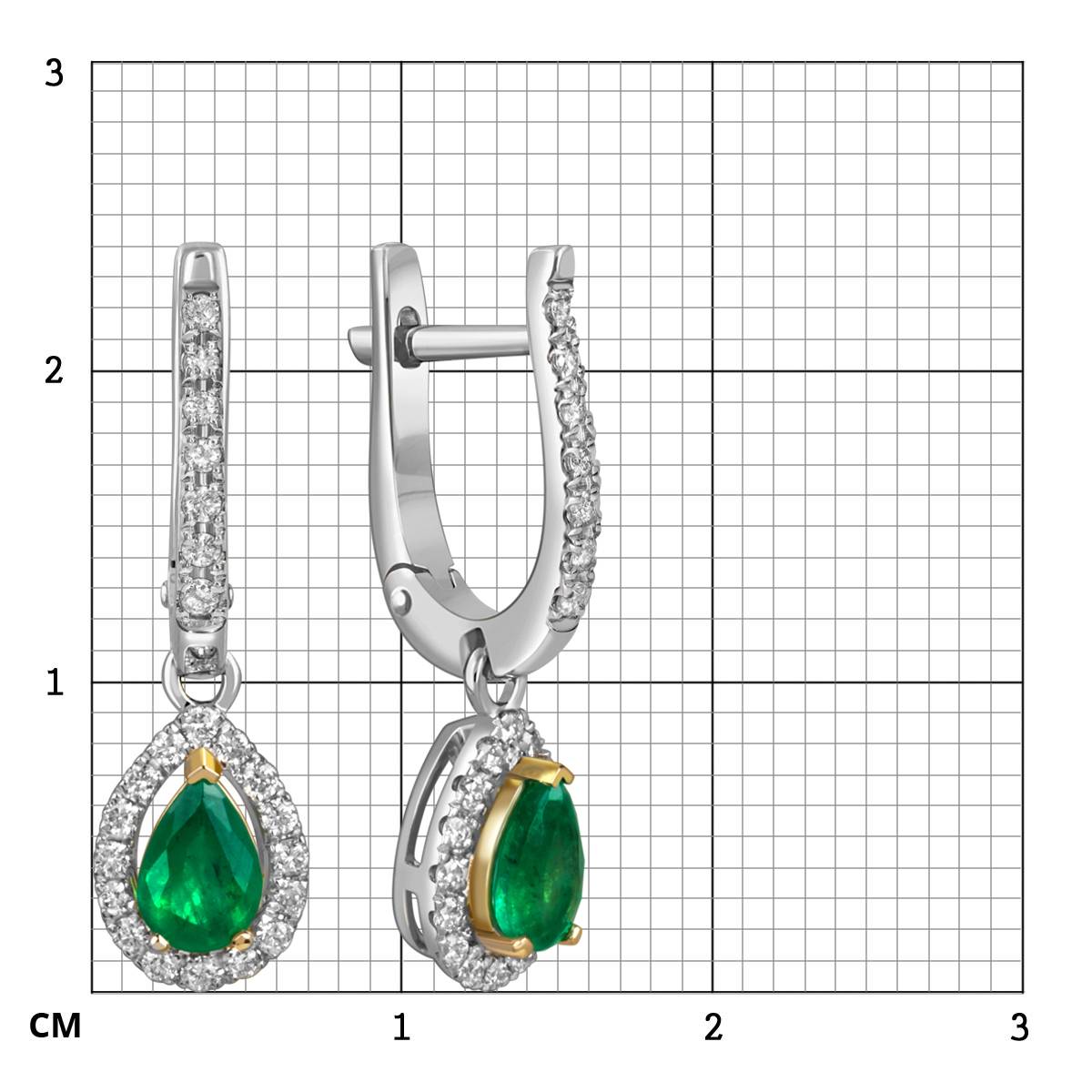 Серьги из белого золота с бриллиантами и изумрудами (063173)