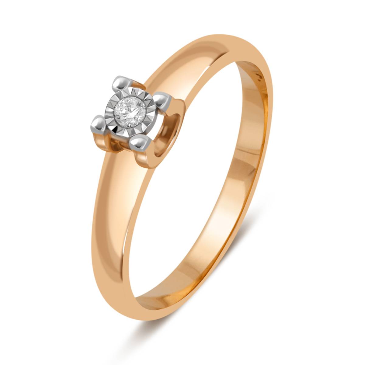 Помолвочное кольцо из красного золота с бриллиантом (039475)