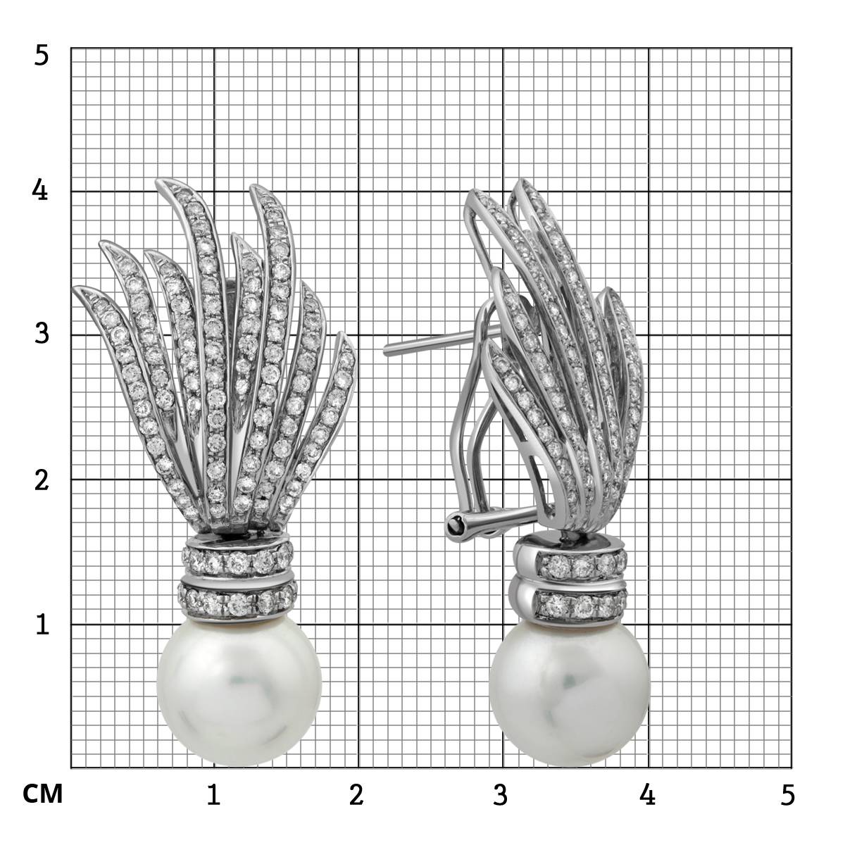 Серьги из белого золота с бриллиантами  и жемчугом (009419)