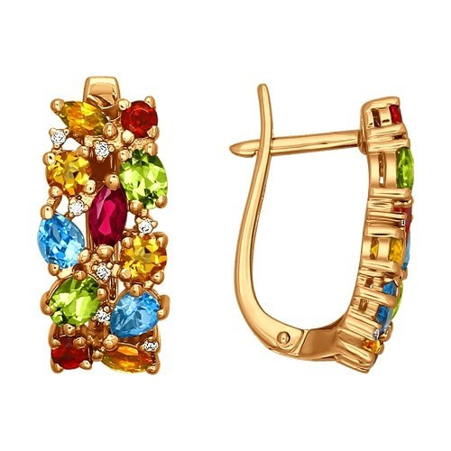 Серьги из красного золота с полудрагоценными камнями и фианитами (027861)