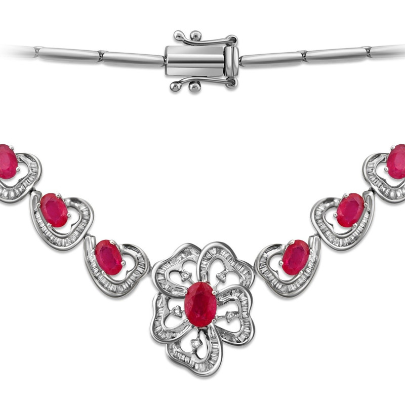 Колье из белого золота с бриллиантами и рубинами (003059)