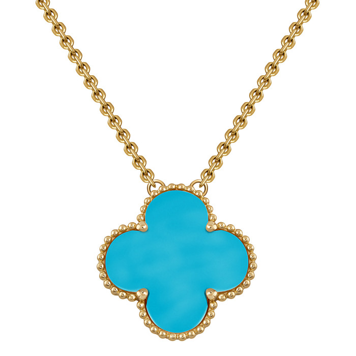Колье из жёлтого золота с бирюзой (052575)