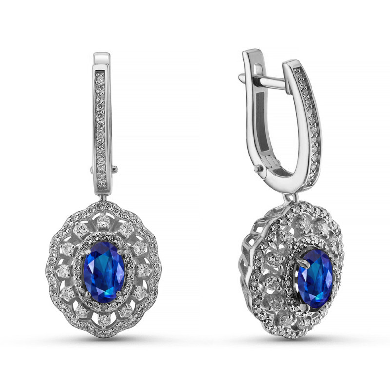 Серьги из белого золота с бриллиантами и сапфирами (063792)