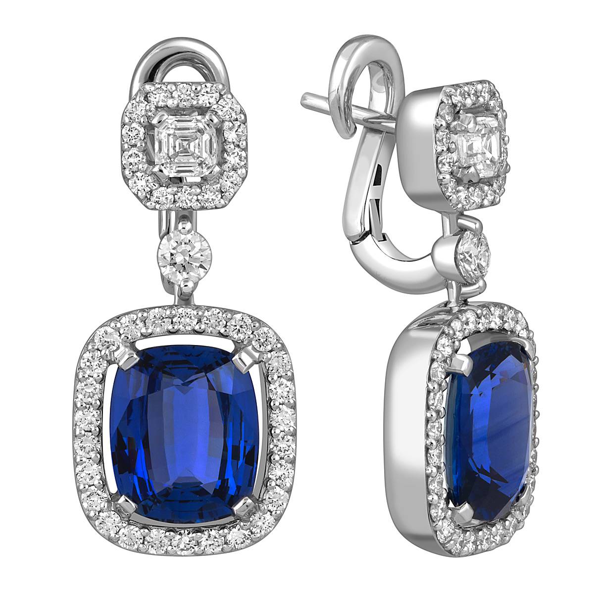 Серьги из белого золота с бриллиантами и сапфирами 