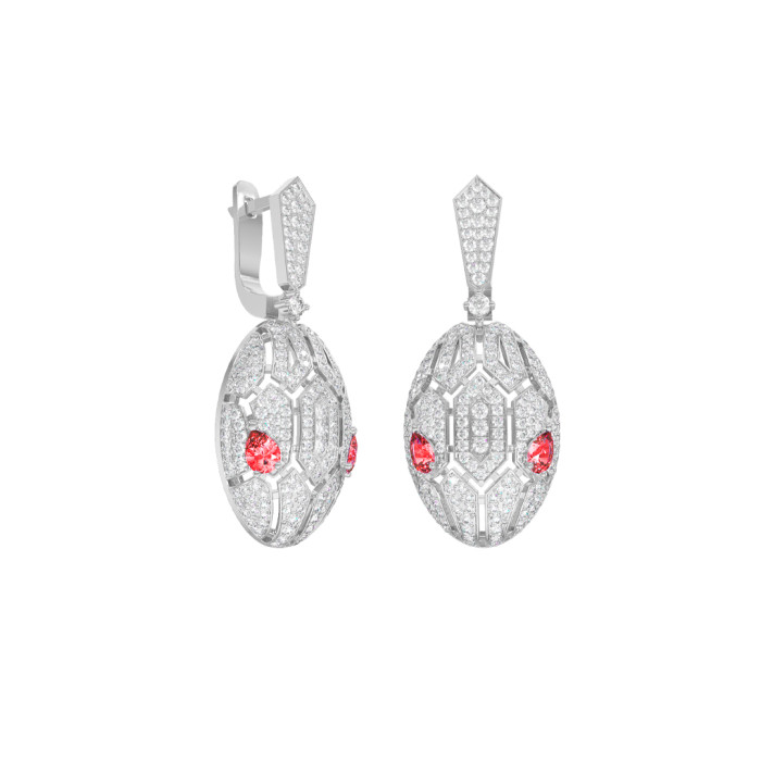 Серьги из белого золота с фианитами и корундами (056069)