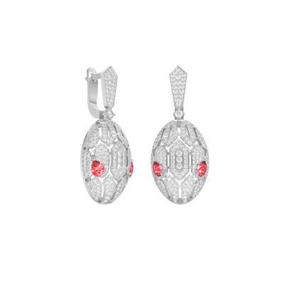 Серьги из белого золота с фианитами и корундами (056069)