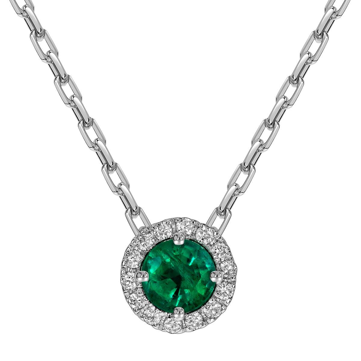 Колье из белого золота с бриллиантами и изумрудом (059220)
