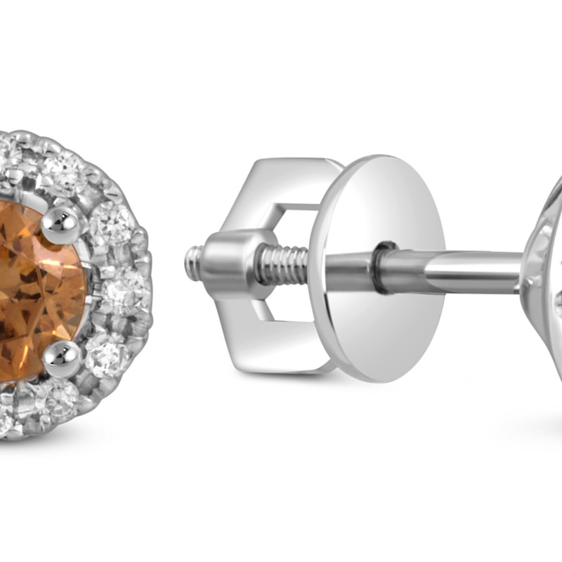 Серьги пусеты из белого золота с бриллиантами  (049439)