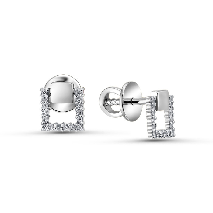 Серьги пусеты из белого золота с бриллиантами (061741)