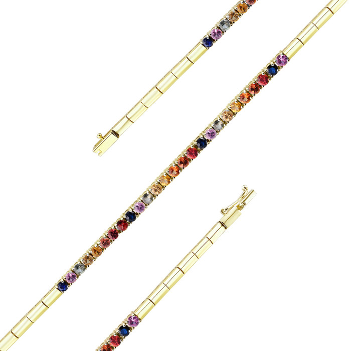 Браслет из жёлтого золота с цветными сапфирами (050523)