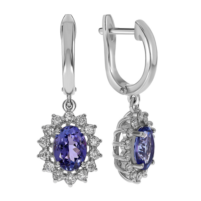 Серьги из белого золота с бриллиантами и танзанитами (061639)