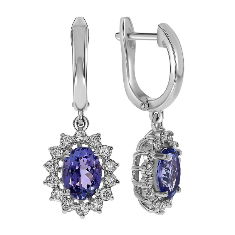 Серьги из белого золота с бриллиантами и танзанитами (061639)