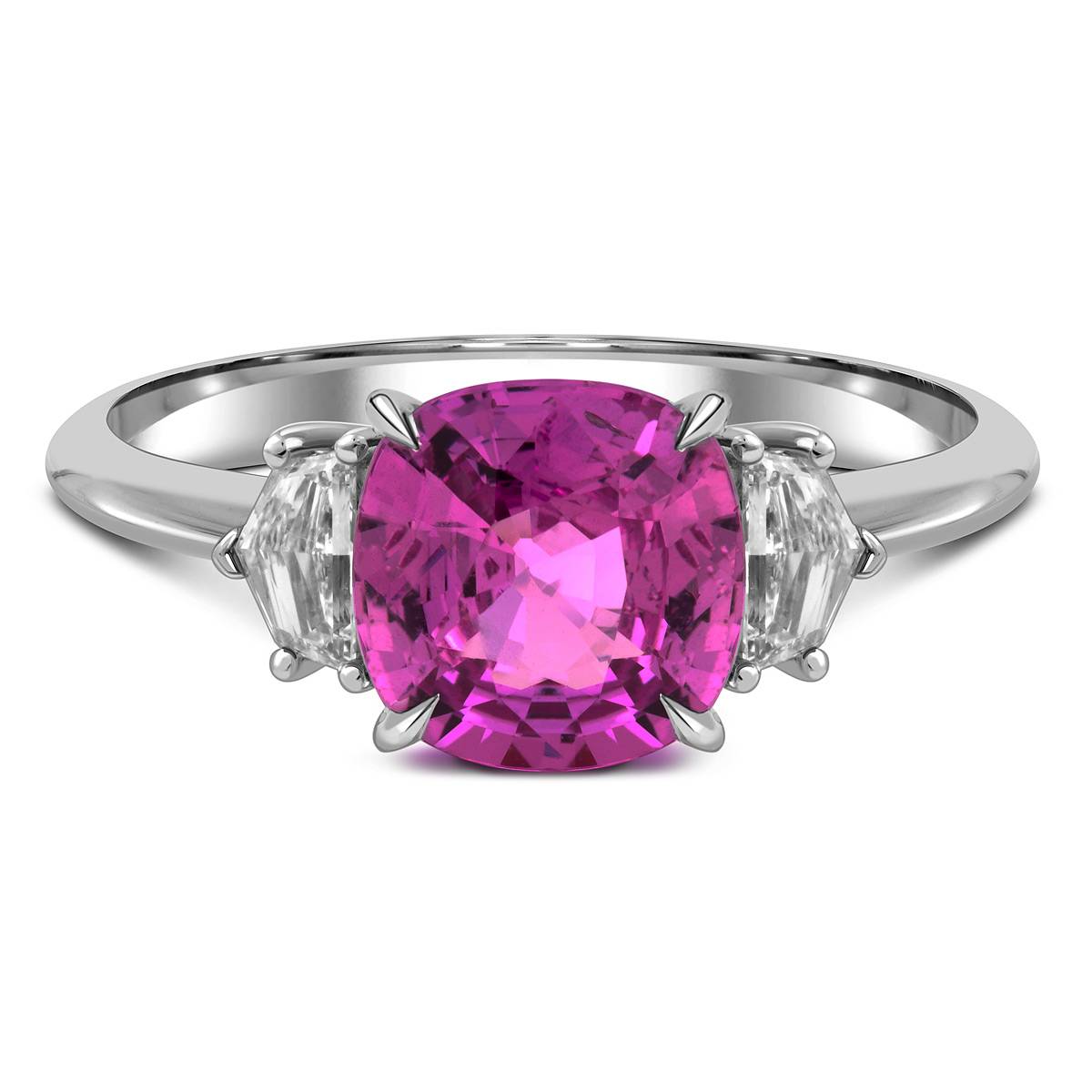 Кольцо из белого золота с бриллиантами и розовым сапфиром (060190)