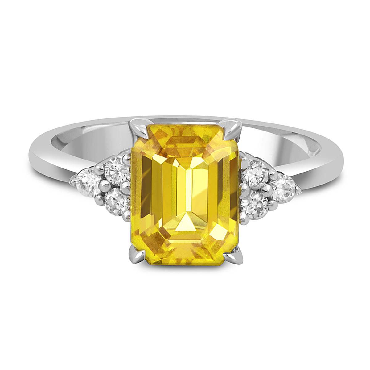 Кольцо из белого золота с бриллиантами и жёлтым сапфиром (051780)