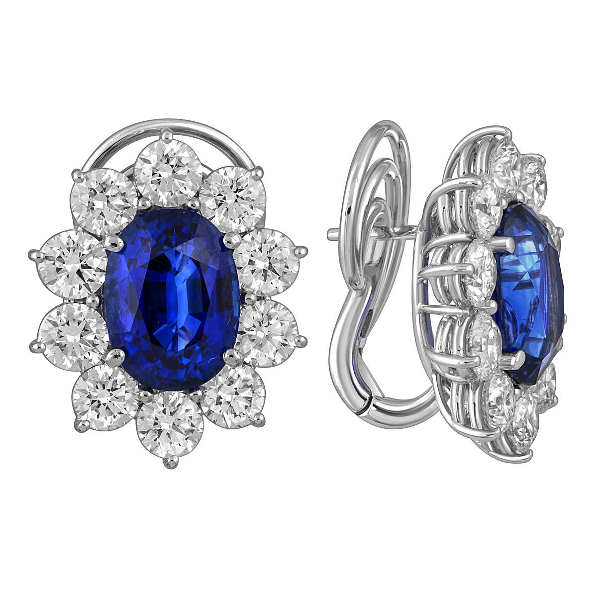 Серьги из белого золота с бриллиантами и сапфирами 