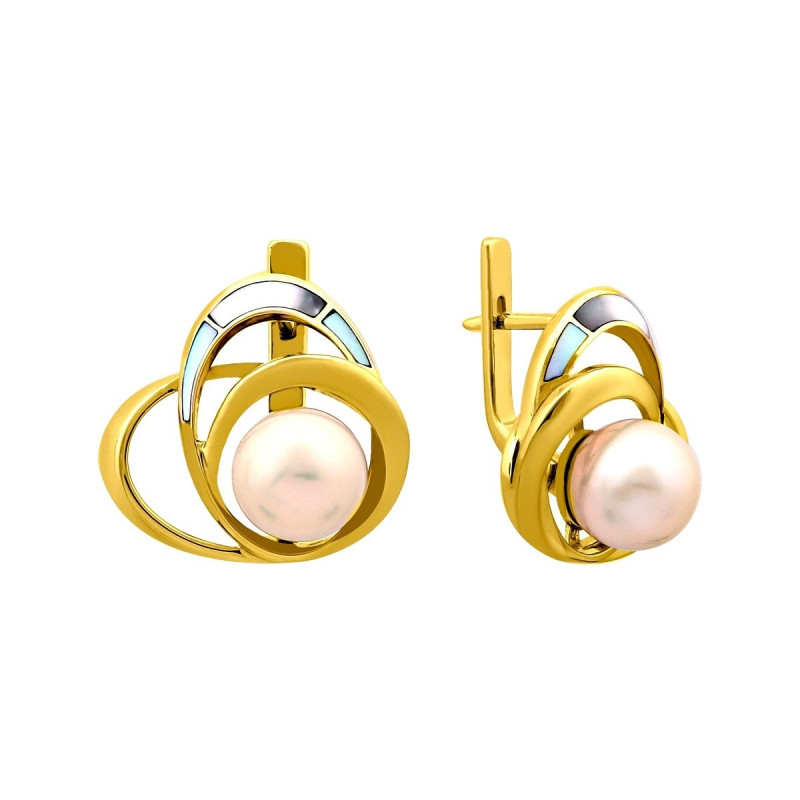Серьги из жёлтого золота с жемчугом и перламутром (028063)