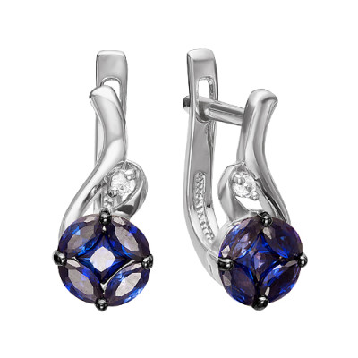 Серьги из белого золота с бриллиантами и сапфирами (040619)