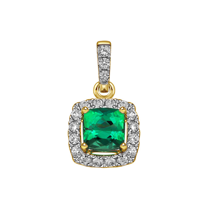 Кулон из жёлтого золота с бриллиантами и зелёным турмалином (059510)