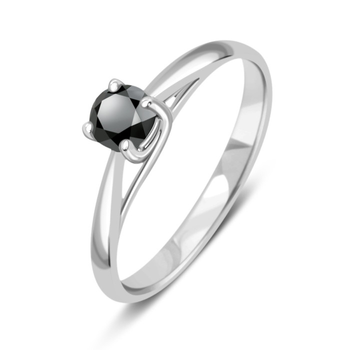 Помолвочное кольцо из белого золота с  чёрным бриллиантом (040813)