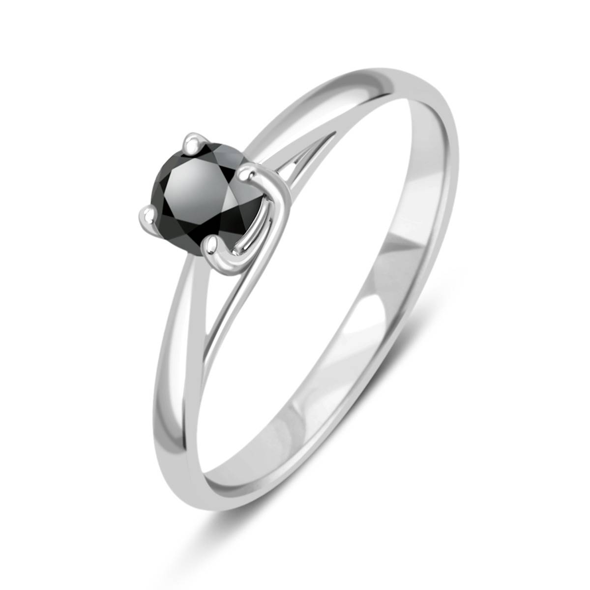 Помолвочное кольцо из белого золота с  чёрным бриллиантом (040813)