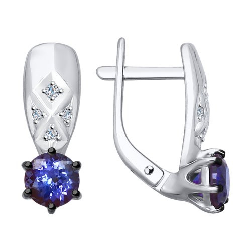 Серьги из белого золота с бриллиантами и танзанитами (042349)