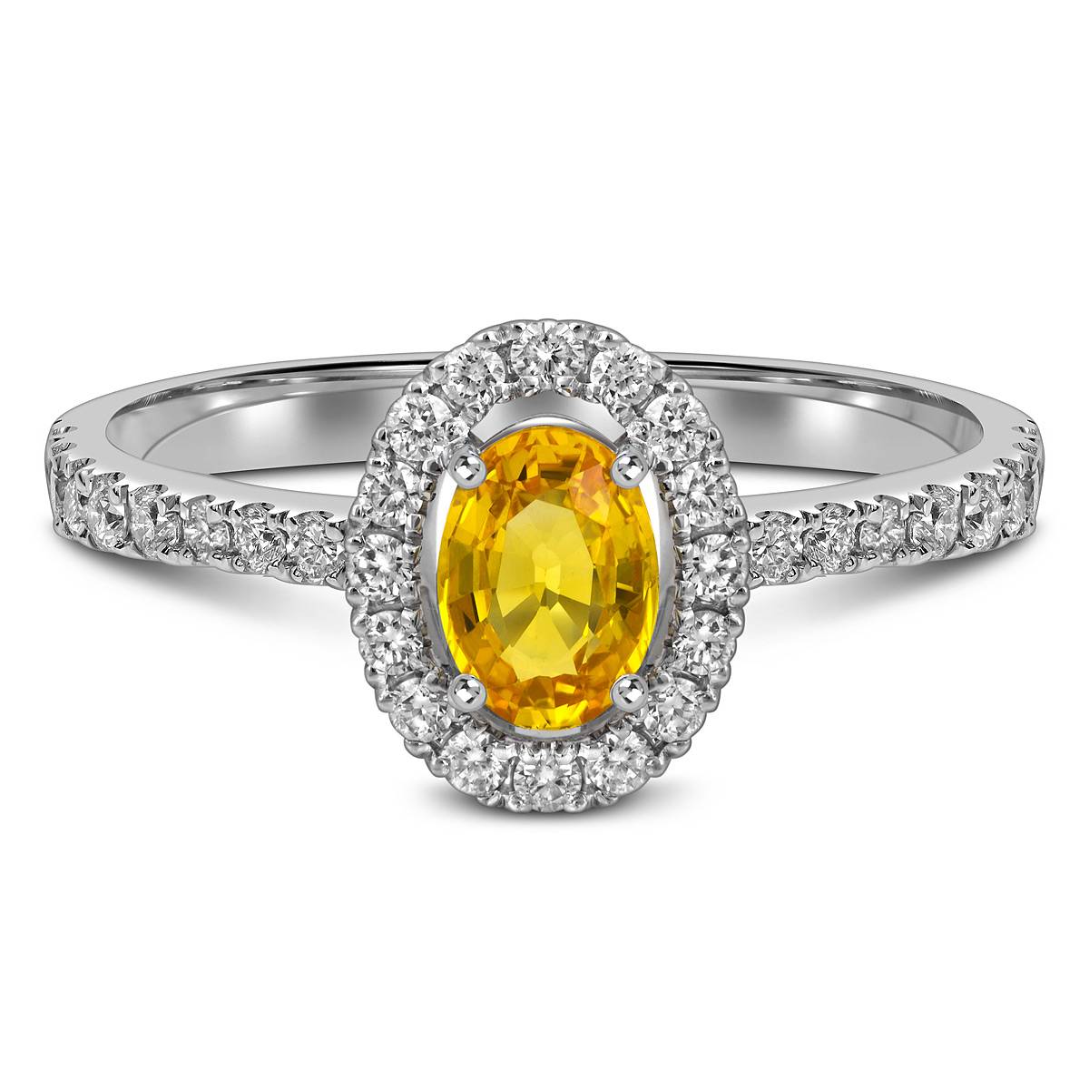 Кольцо из белого золота с бриллиантами и жёлтым сапфиром (062628)