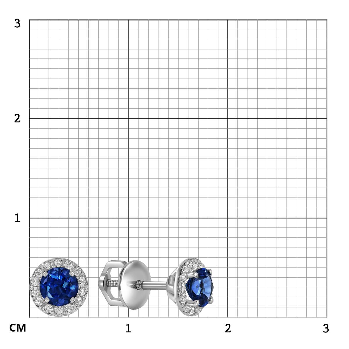Серьги пусеты из белого золота с бриллиантами и сапфирами (060970)