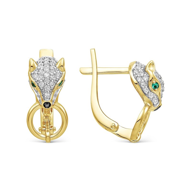Серьги из жёлтого золота с бриллиантами и изумрудами (059860)