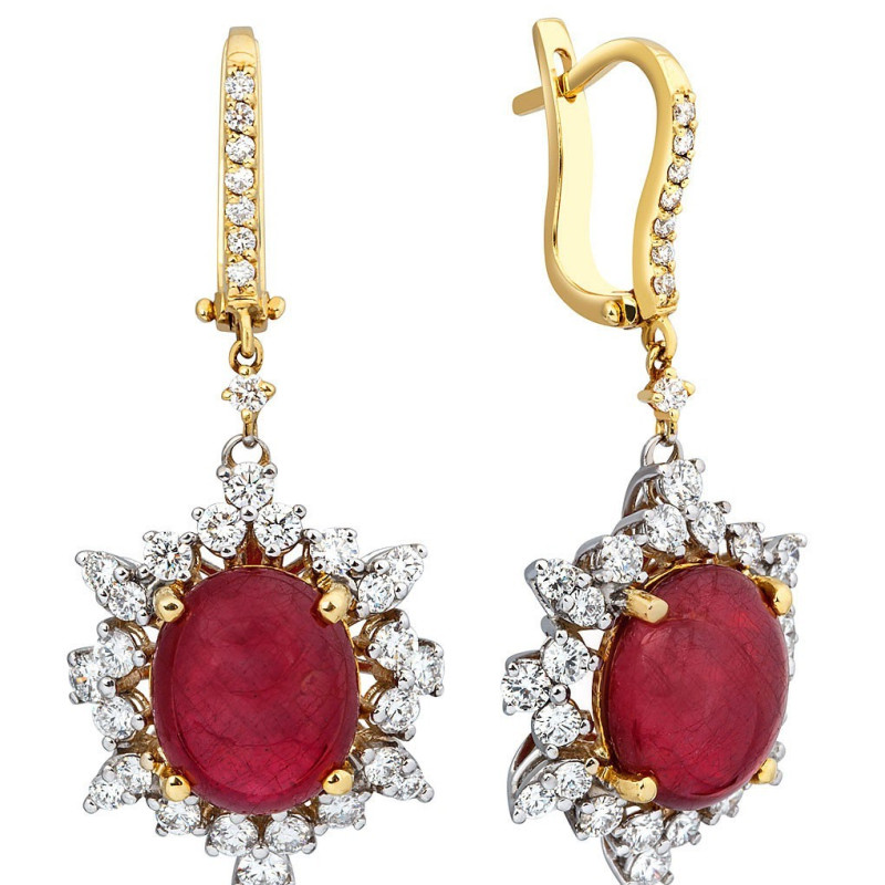Серьги из желтого золота с бриллиантами и рубинами (009622)