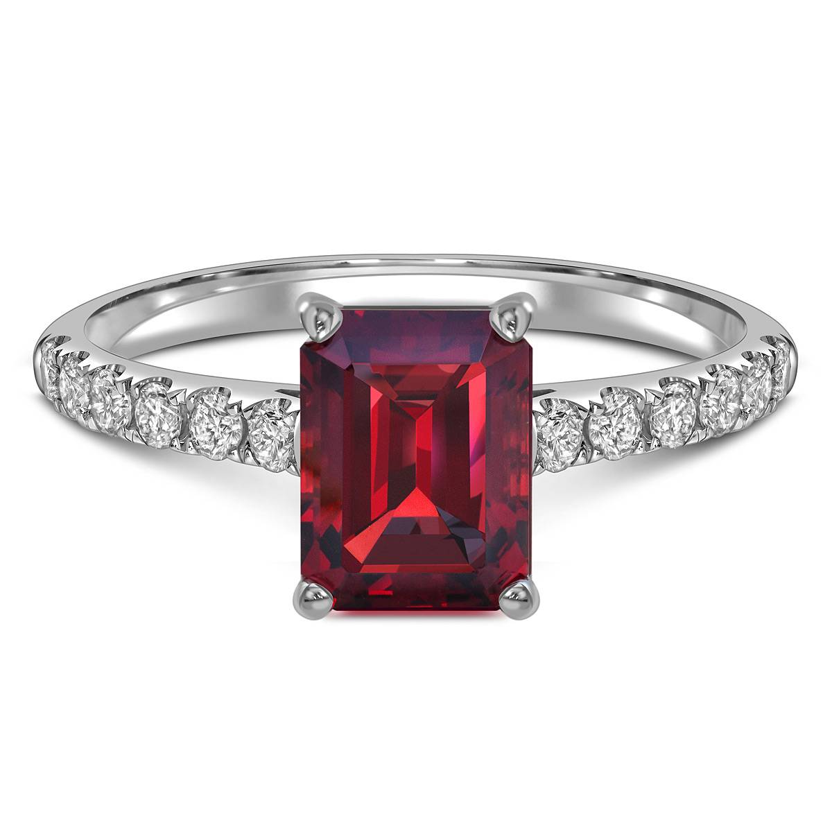 Кольцо из белого золота с бриллиантами и рубином (058501)