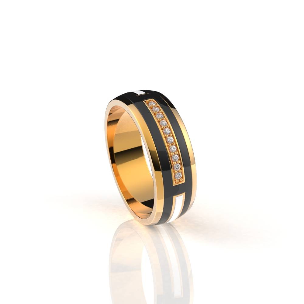 Обручальное кольцо из красного золота с бриллиантами и эмалью (038597)